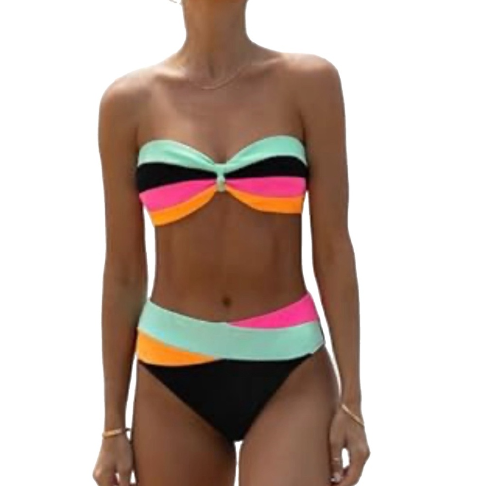NWOT Women’s Colorful Retro Style Strapless Bikini Set Size Medium